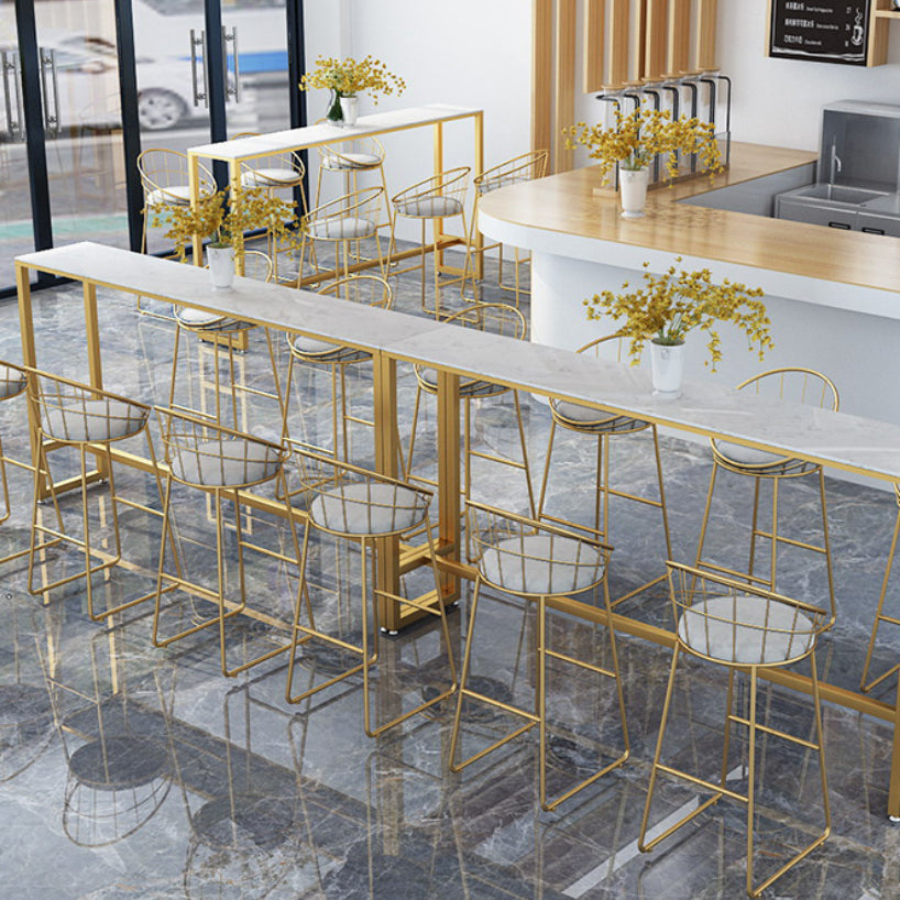 Stone Bar Dining Table Glam Rectangle Bar Table with Trestle Pedestal for Milk Tea Shop