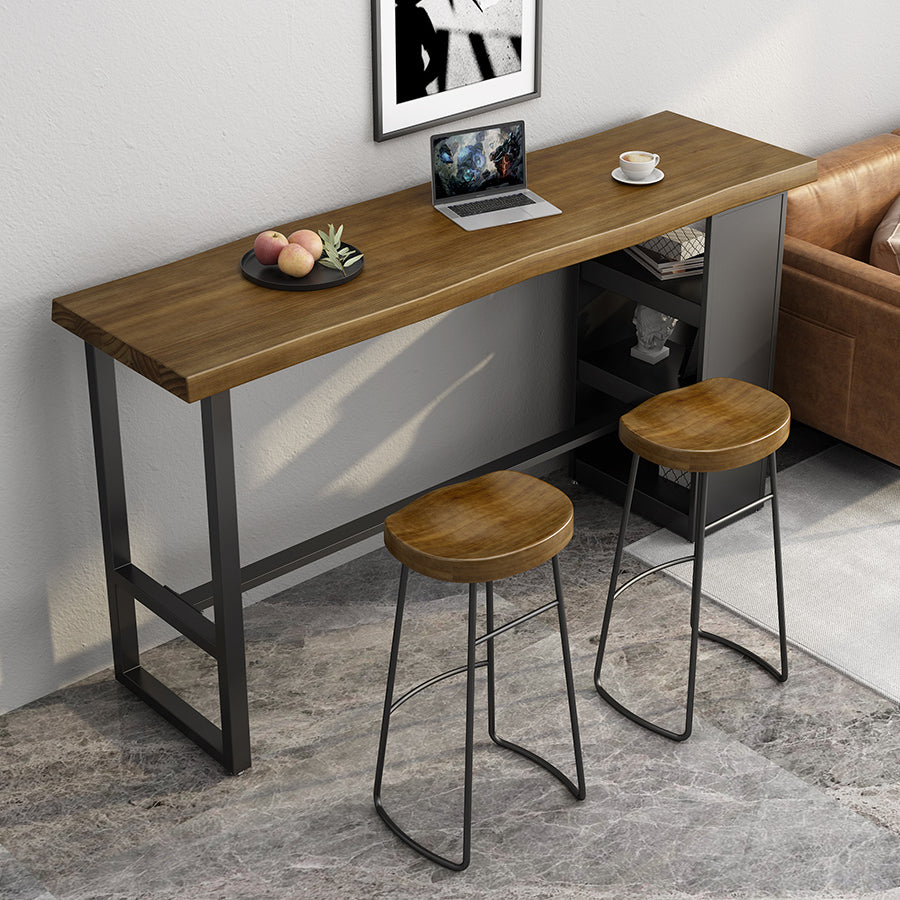 Pine Wood Bar Dining Table Modern Rectangle Bar Table with Trestle for Living Room