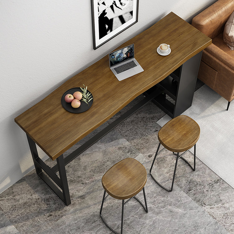 Pine Wood Bar Dining Table Modern Rectangle Bar Table with Trestle for Living Room