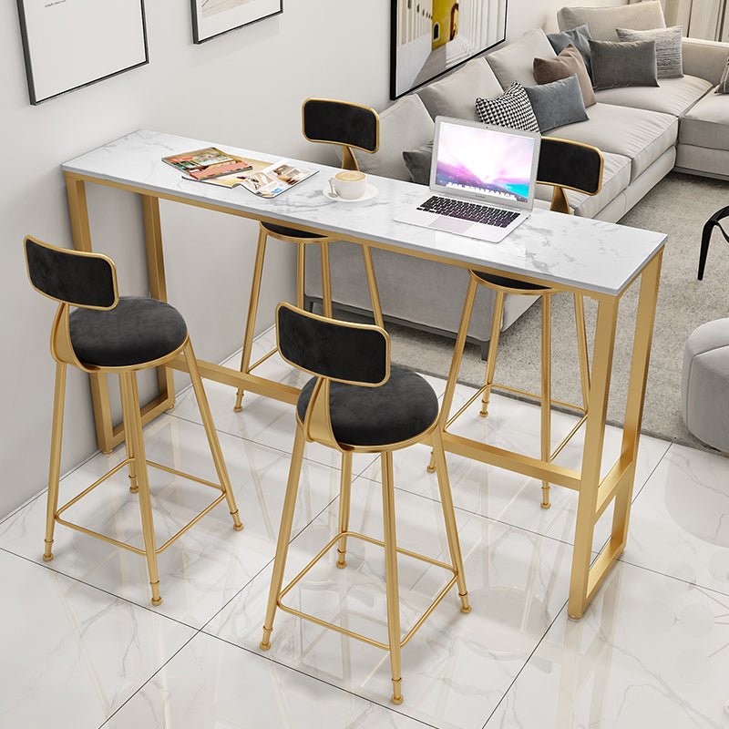 Rectangle Bistro Bar Height Cocktail Table Marble Footrest Indoor Bar Table in Gold