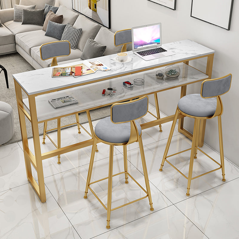 Rectangle Bistro Bar Height Cocktail Table Marble Footrest Indoor Bar Table in Gold