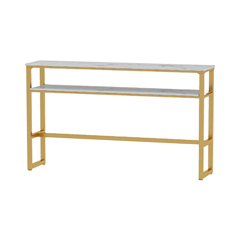 Rectangle Bistro Bar Height Cocktail Table Marble Footrest Indoor Bar Table in Gold