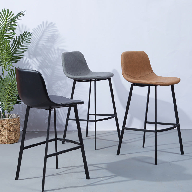 Modern Footrest Coffee Shop Stool Matte Finish Upholstered Bar Stools