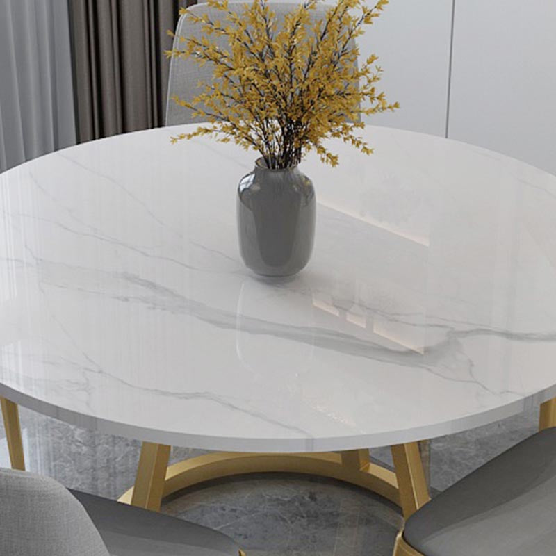 Round Marble Top Dining Table in White Traditional Luxury Dining Table
