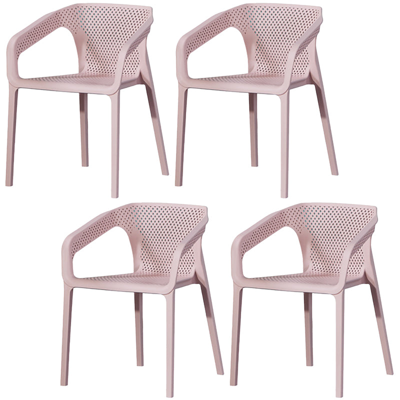 Plastic Slat Back Arm Chair Glam Style Stackable Dining Chair for Indoor