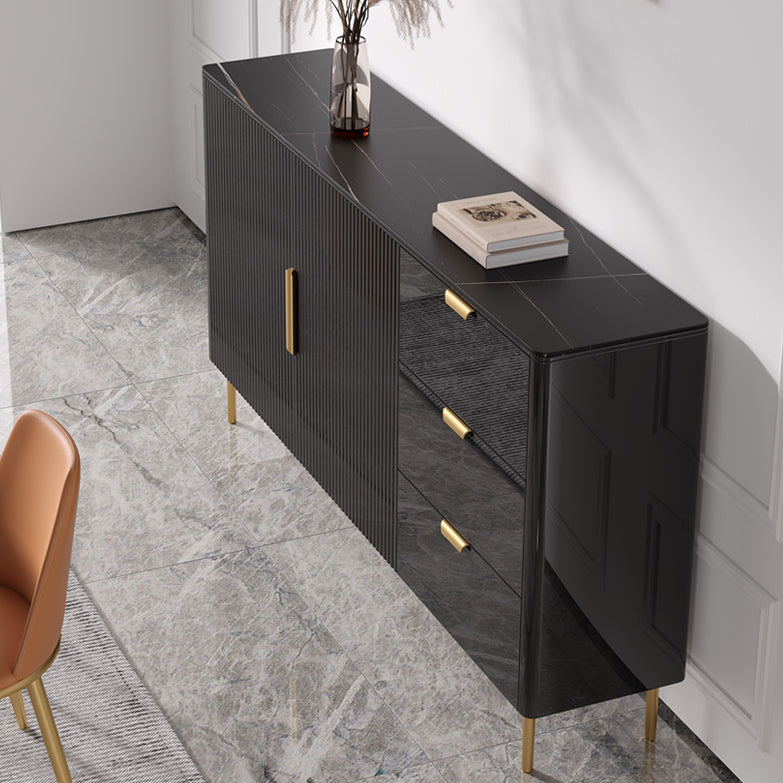 3-Drawer Engineered Wood Sideboard Glam Credenza with Stone Countertop for Living Room