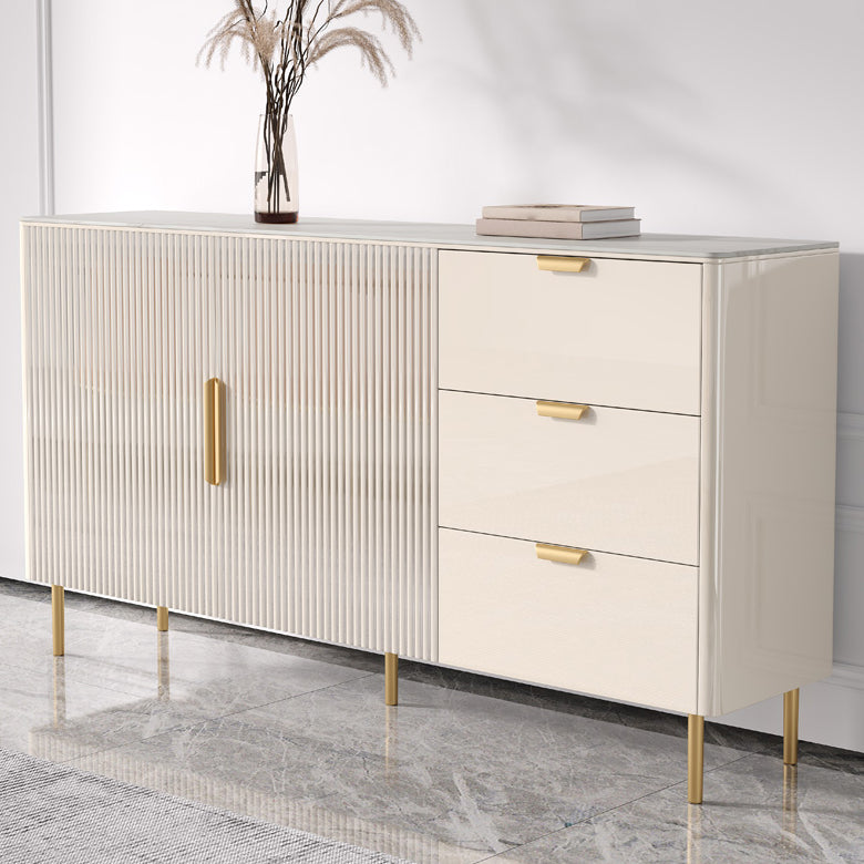 3-Drawer Engineered Wood Sideboard Glam Credenza with Stone Countertop for Living Room