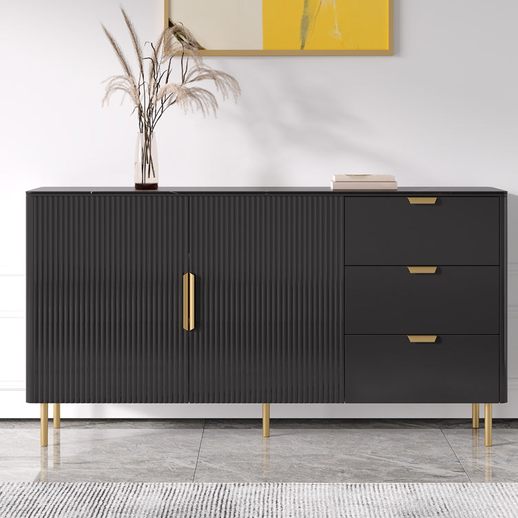 3-Drawer Engineered Wood Sideboard Glam Credenza with Stone Countertop for Living Room