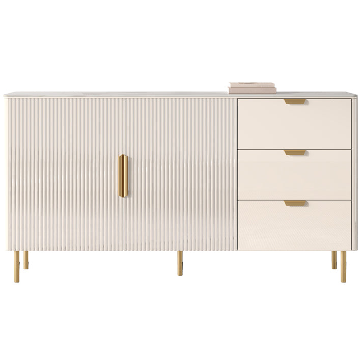 3-Drawer Engineered Wood Sideboard Glam Credenza with Stone Countertop for Living Room