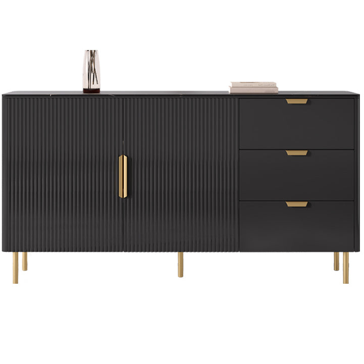 3-Drawer Engineered Wood Sideboard Glam Credenza with Stone Countertop for Living Room