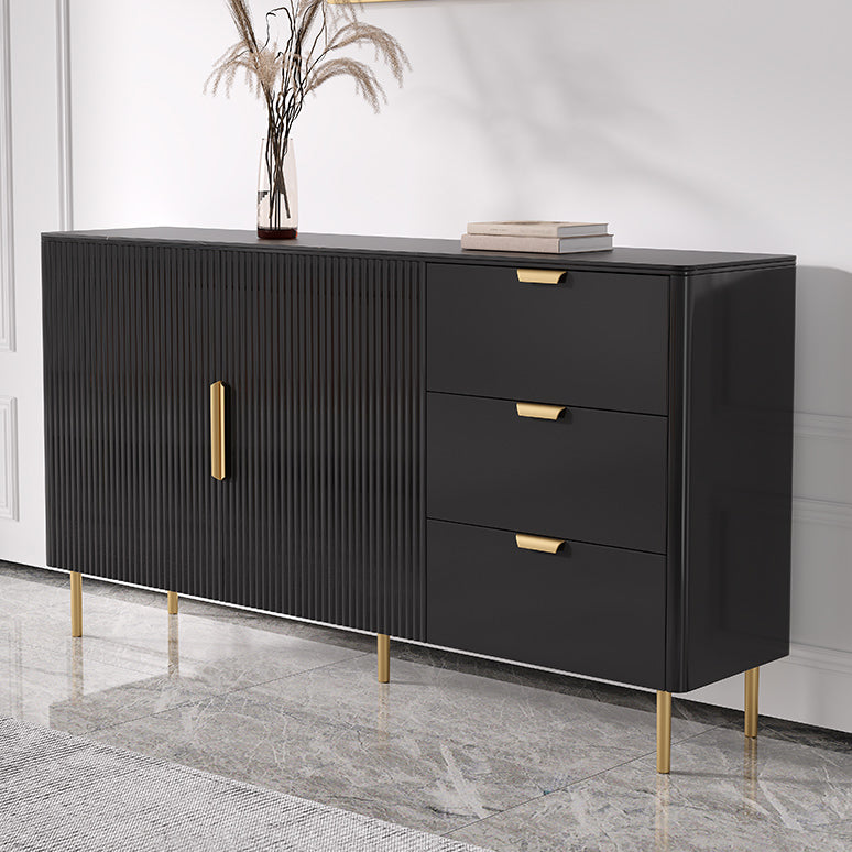 3-Drawer Engineered Wood Sideboard Glam Credenza with Stone Countertop for Living Room