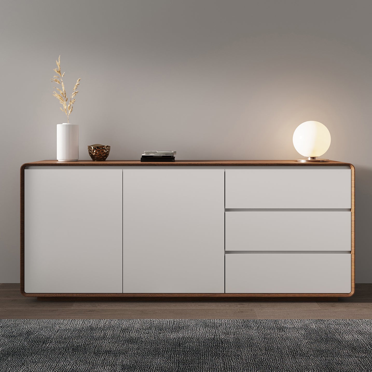 3-Drawer Engineered Wood Sideboard Modern Credenza with Stone Countertop for Living Room