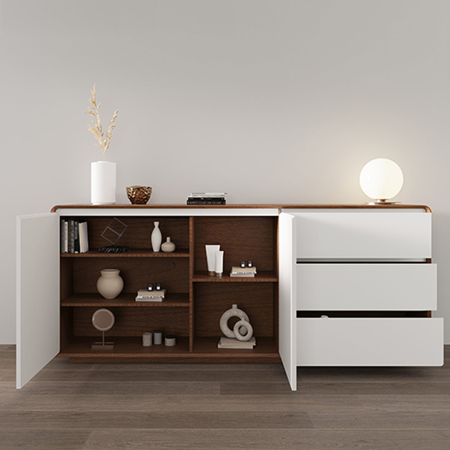 3-Drawer Engineered Wood Sideboard Modern Credenza with Stone Countertop for Living Room