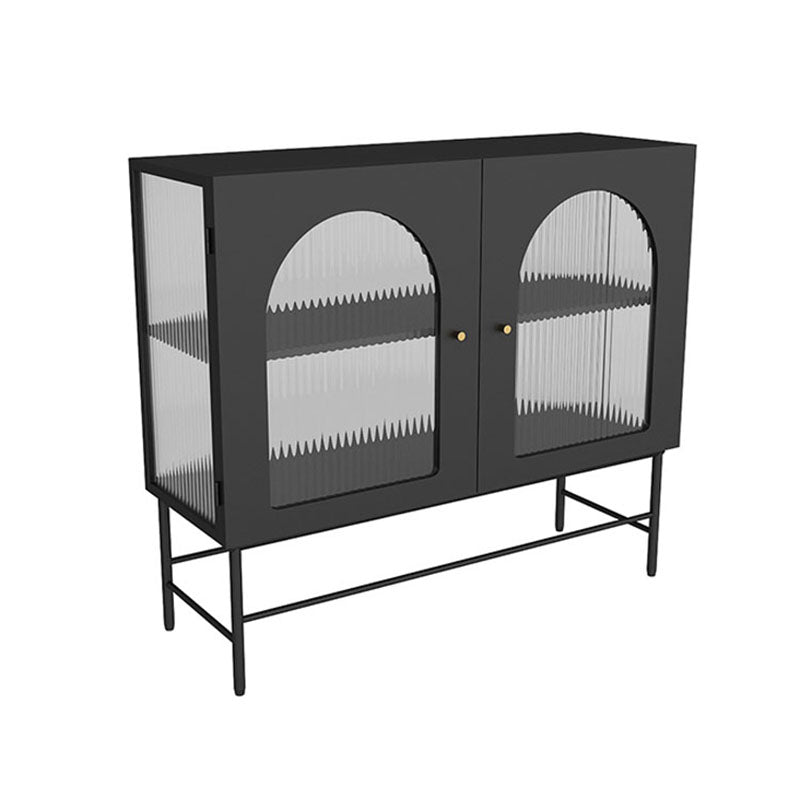 Modern Black Iron Sideboard Glass Doors Cabinets Dining Server for Living Room