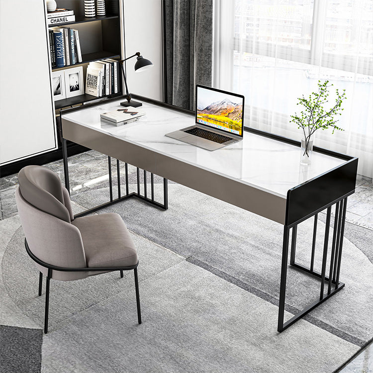 Curved Work Table Home Office Modern Sintered Stone Writing Desk