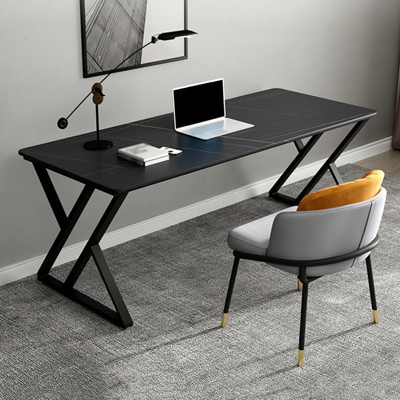 Modern Style Office Desk Sintered Stone Writing Desk with Metal Legs for Home