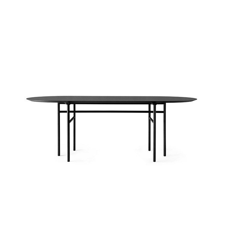 Oval Solid Wood Table Industrial Black Metal Legs for Office