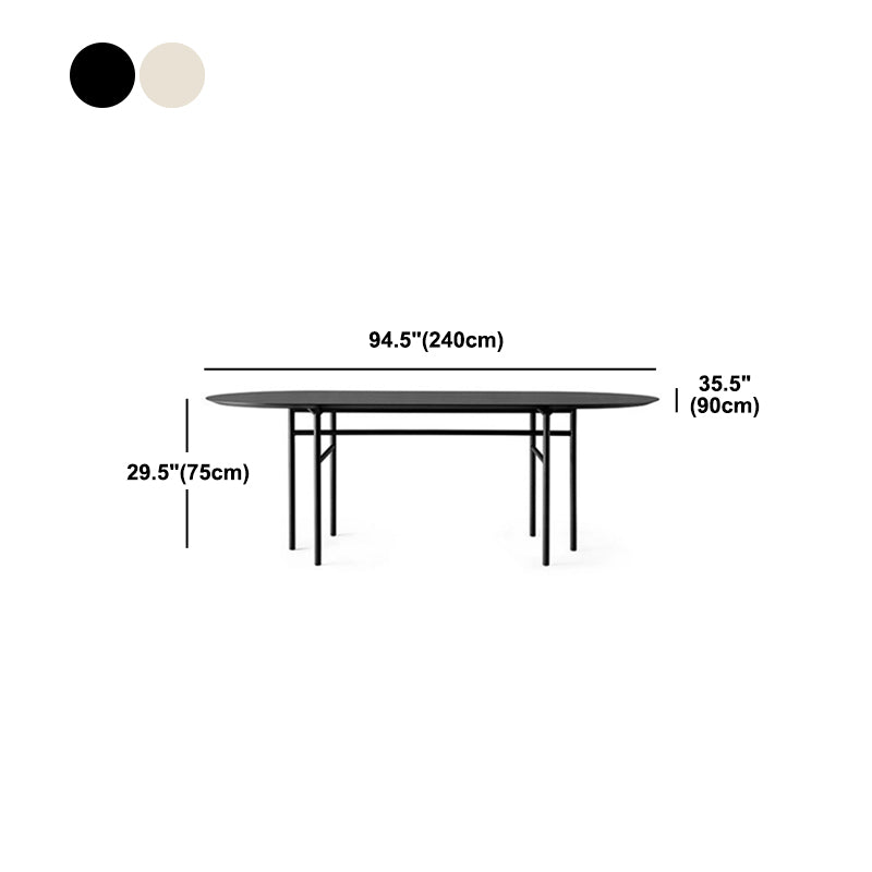 Oval Solid Wood Table Industrial Black Metal Legs for Office