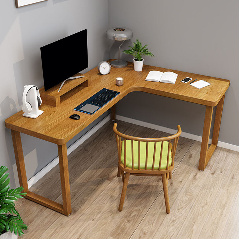 Natural L-Shape Contemporary Writing Desk Pine Wood H-Shape Desk