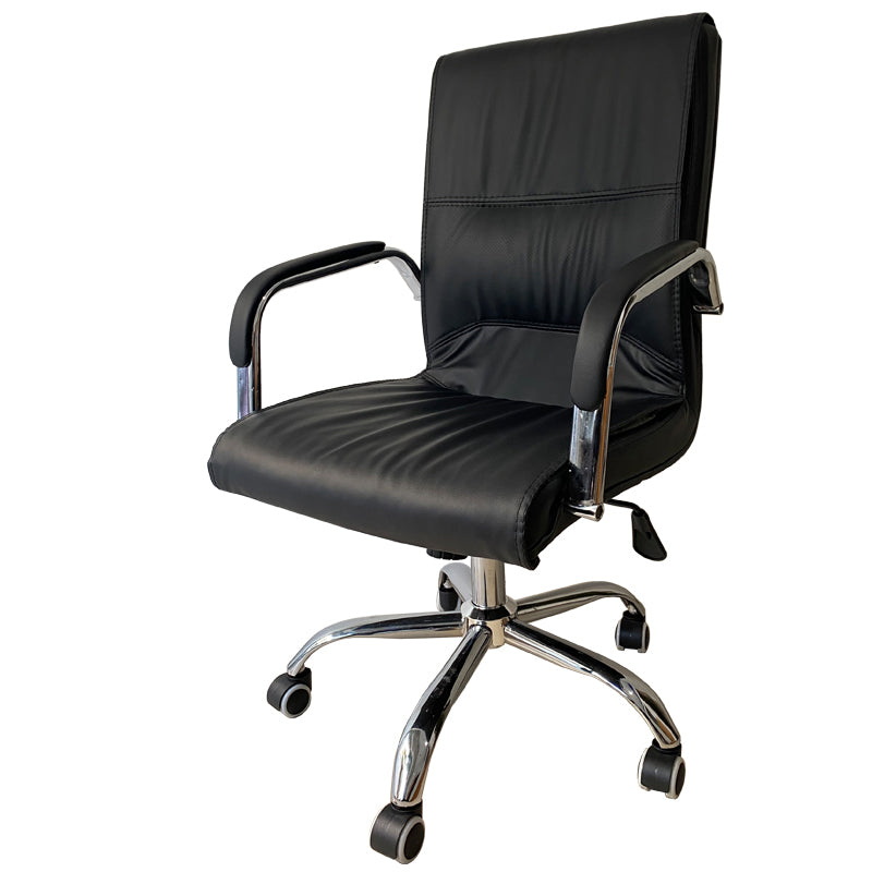 Chrome Metal Base Contemporary Style Task Chair Leather Office Chair