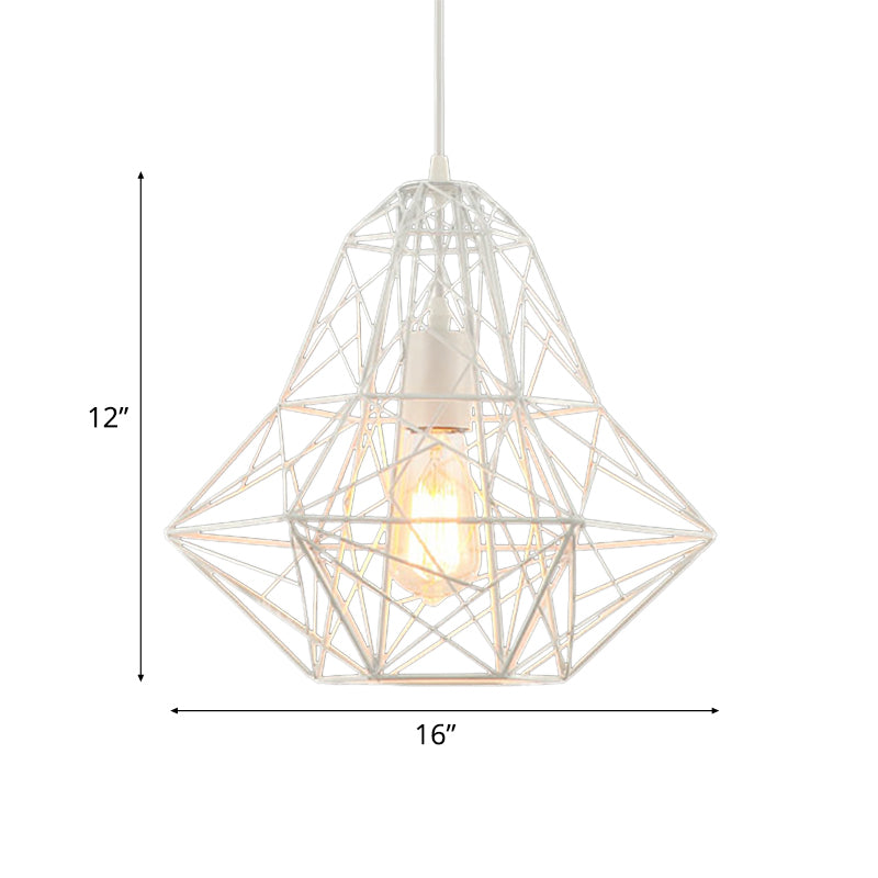 Cage industrielle Diamond Pendant Lighting 1 tête lampe de suspension métallique en noir / blanc pour salle à manger, 16 "/19,5" dia