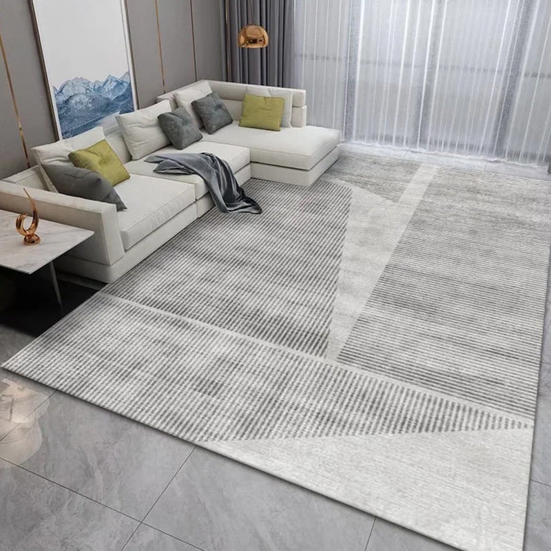 Gray Modern Carpet Polyester Striped Carpet Washable Area Carpet for Living Room