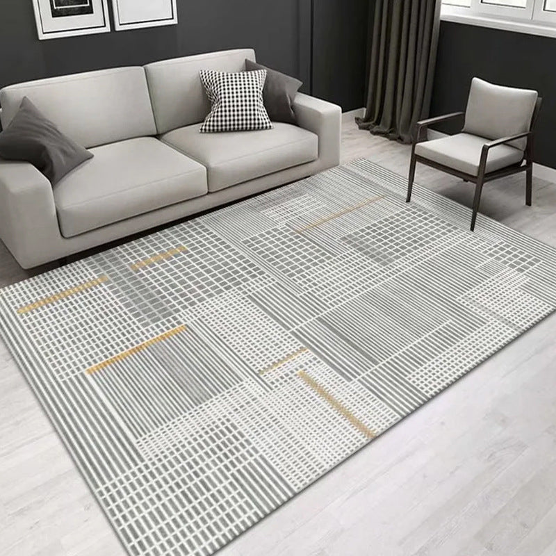 Gray Modern Carpet Polyester Striped Carpet Washable Area Carpet for Living Room