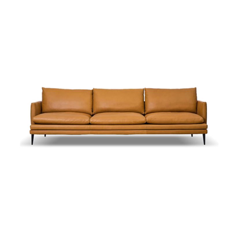 Ornate Leather Upholstery Orange Sofa with Pillow and Square Armrest Back Sectional