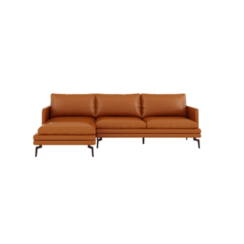 Ornate Leather Upholstery Orange Sofa with Pillow and Square Armrest Back Sectional