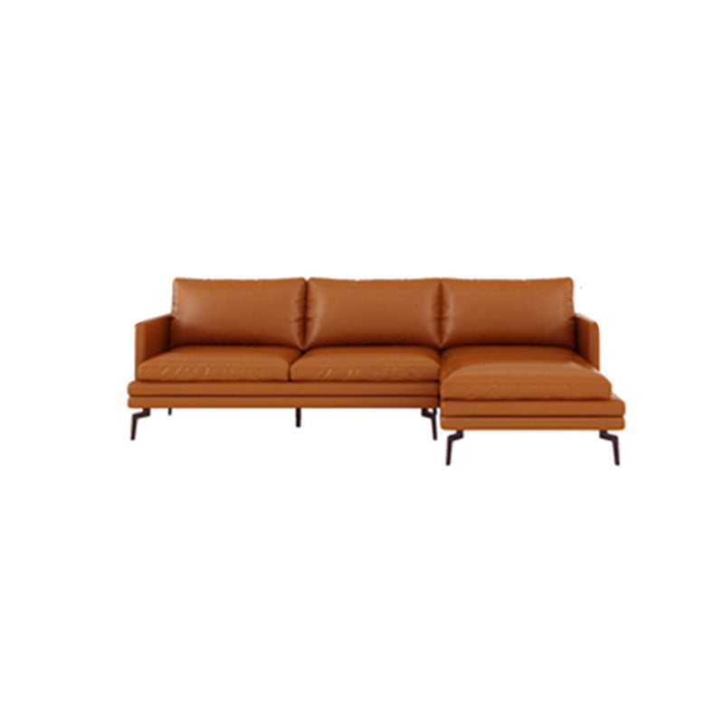 Ornate Leather Upholstery Orange Sofa with Pillow and Square Armrest Back Sectional