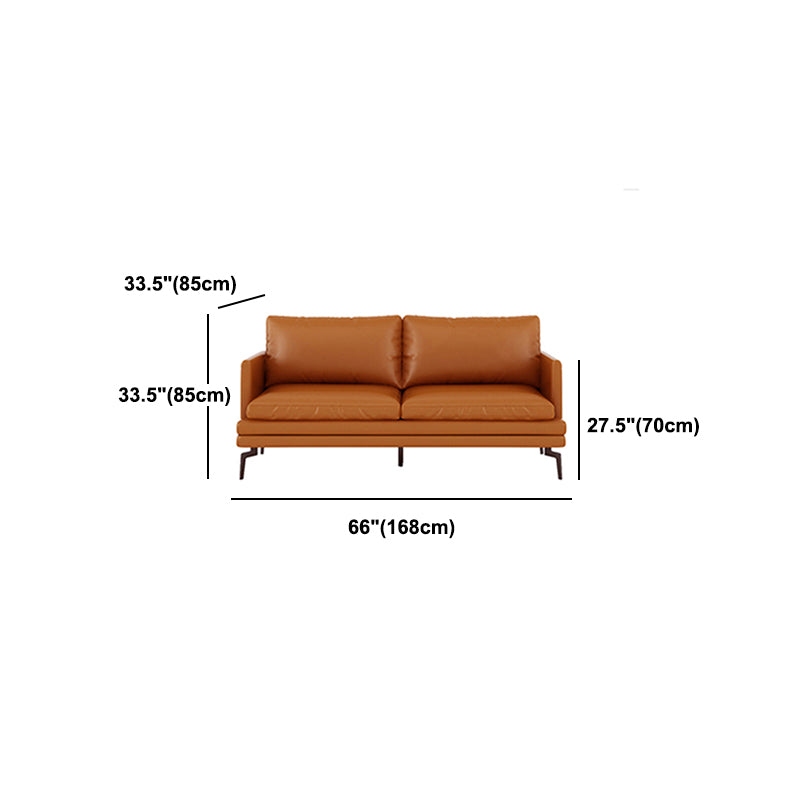 Ornate Leather Upholstery Orange Sofa with Pillow and Square Armrest Back Sectional