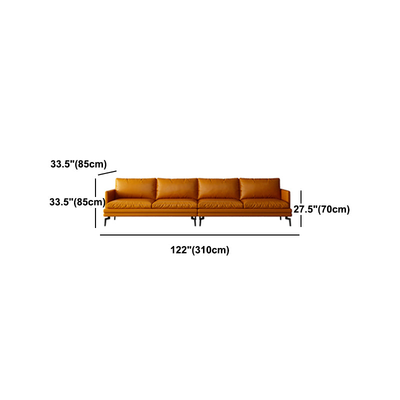 Ornate Leather Upholstery Orange Sofa with Pillow and Square Armrest Back Sectional