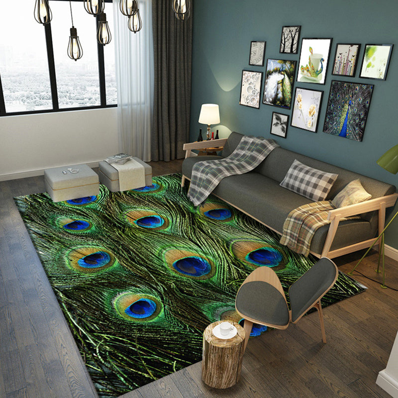 Dark Green Modern Rug Polyester 3D Feather Rug Washable Rug for Drawing Room