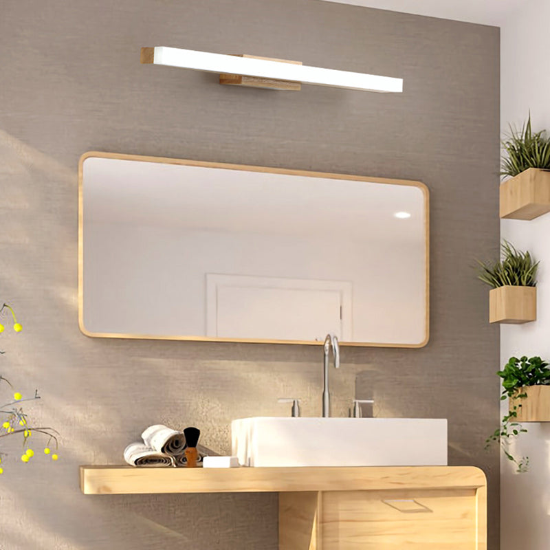 Linear Shape Wall Light Modern Style Wood 1 Lights Sconce Lamp for Bathroom