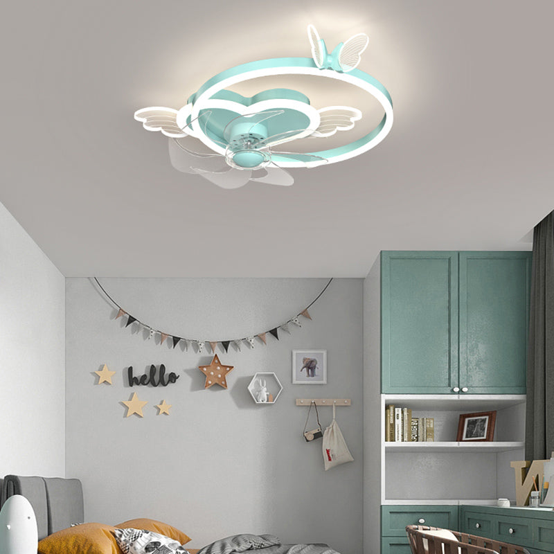 Children Style Ceiling Fan Light LED Ceiling Mount Lamp with Acrylic Shade for Bedroom