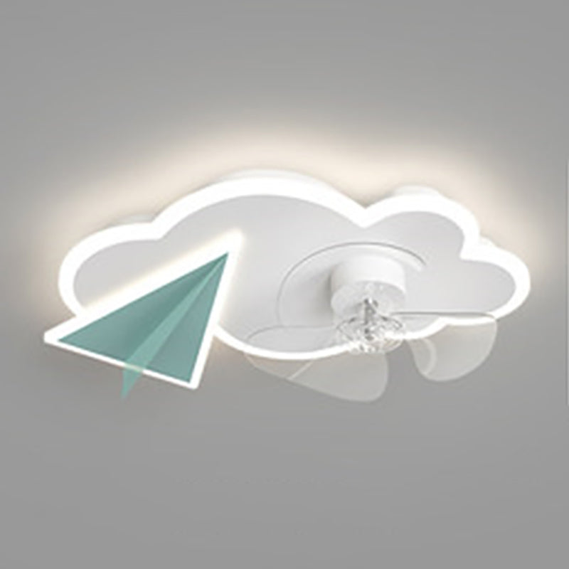 Children Style Ceiling Fan Light LED Ceiling Mount Lamp with Acrylic Shade for Bedroom