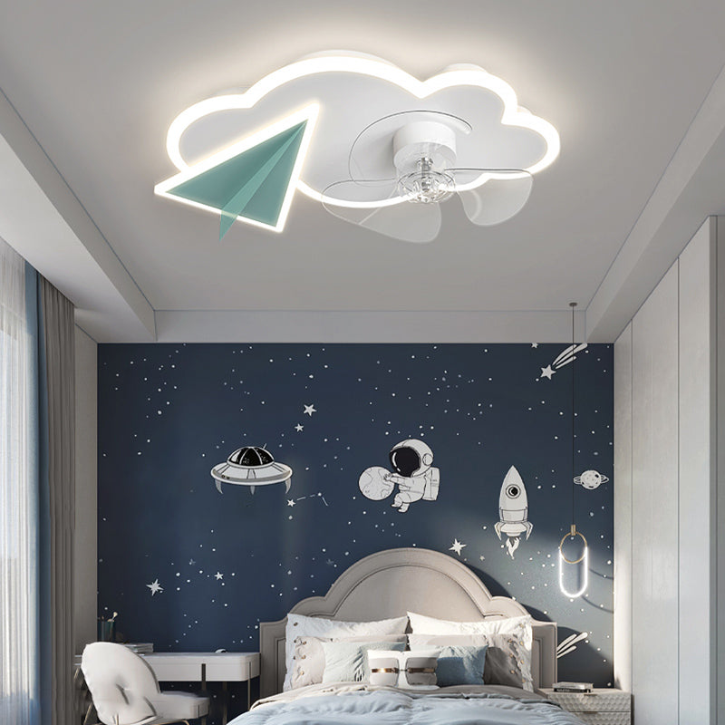 Children Style Ceiling Fan Light LED Ceiling Mount Lamp with Acrylic Shade for Bedroom