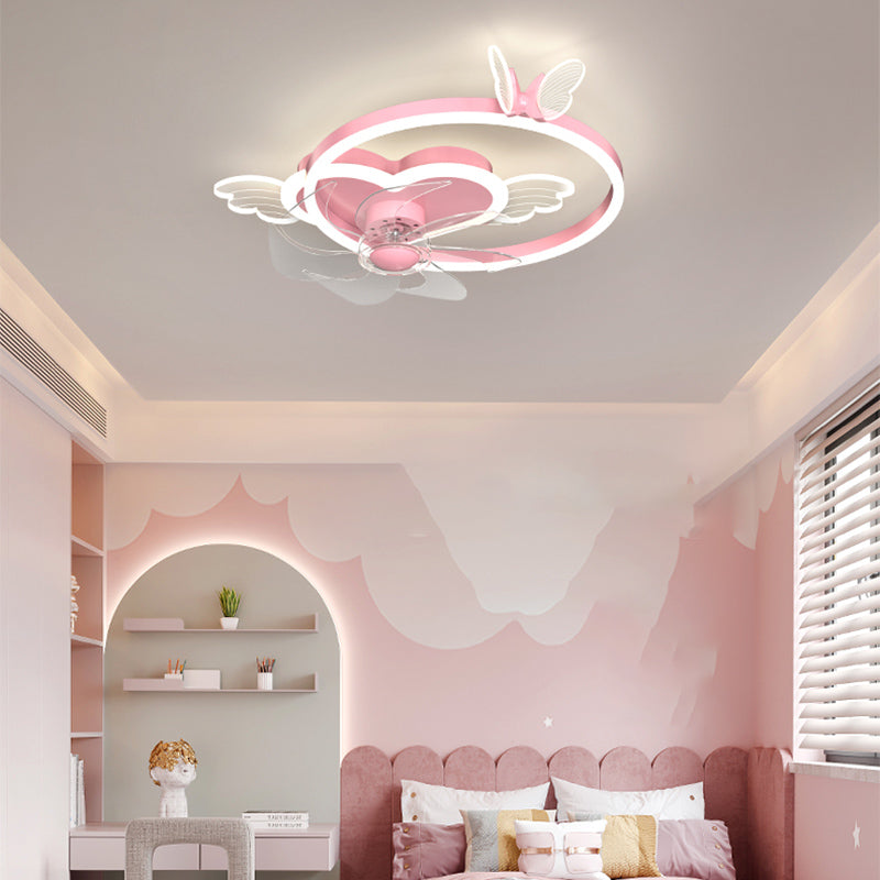 Children Style Ceiling Fan Light LED Ceiling Mount Lamp with Acrylic Shade for Bedroom