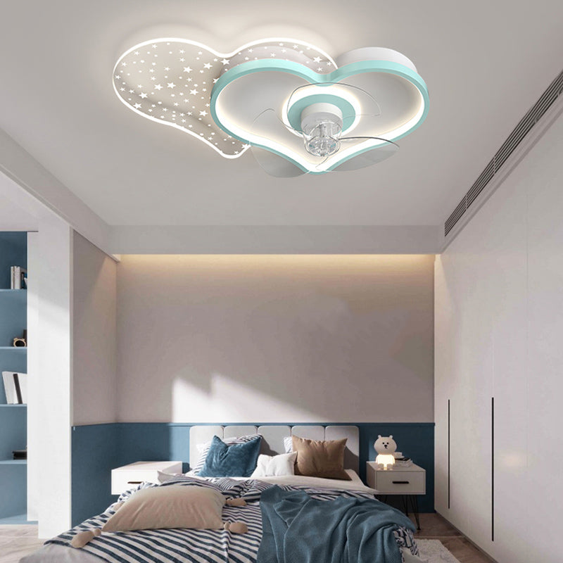 Children Style Ceiling Fan Light LED Ceiling Mount Lamp with Acrylic Shade for Bedroom