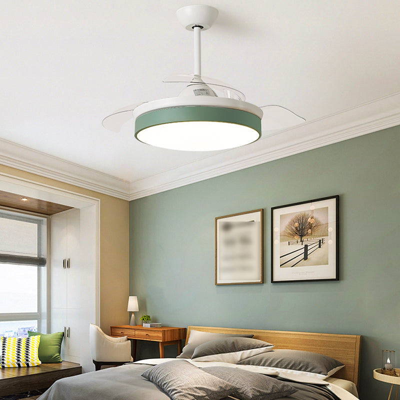 Round Shape Ceiling Fan Light Kids Style Metal Single Light LED Flush Light for Bedroom