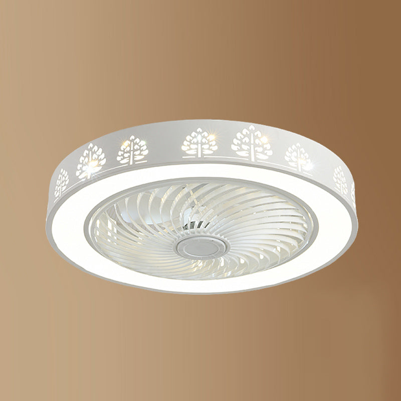 Round Shape Ceiling Fan Light Kids Style Metal 1-Light LED Ceiling Fan Lamp