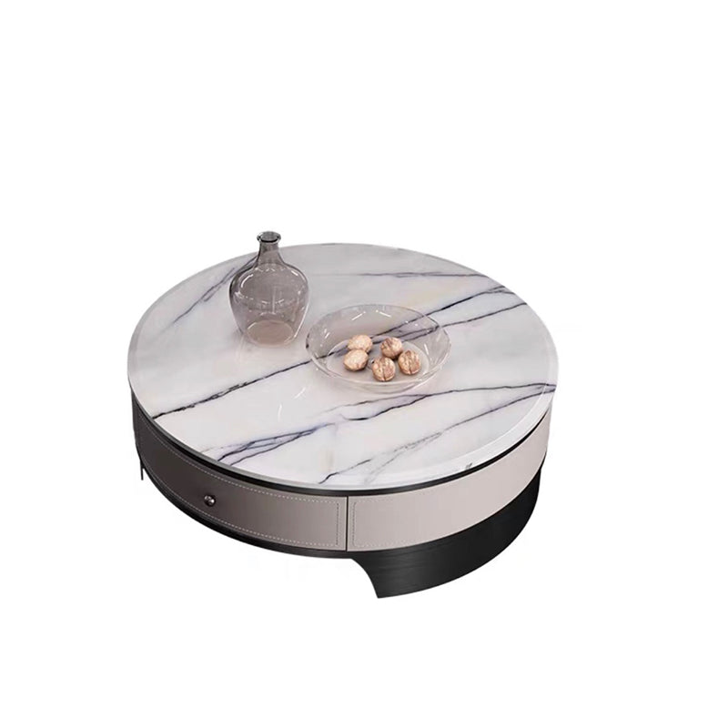 Drum Base Design Marble White/black White Top Metal Base Round Coffee Table