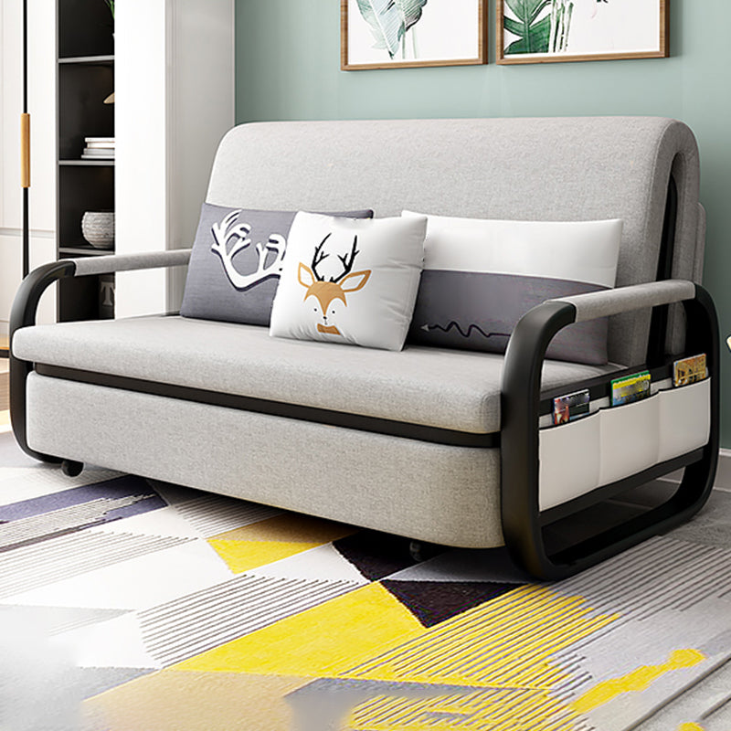 Contemporary Square Arm Cotton Blend Sofa Bed in Grey for 2 People