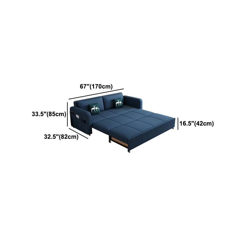 Contemporary Cotton Blend Sleeper Square Arm Sofa Bed in Blue