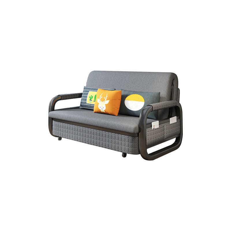 Cotton Blend Contemporary Square Arm Sofa Bed in Grey with Storage