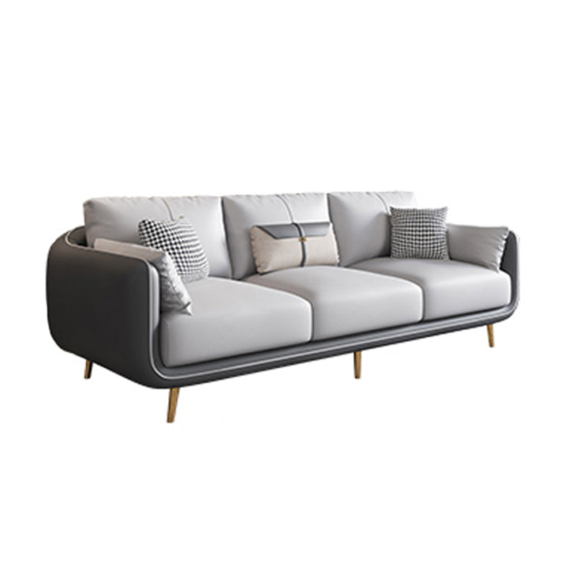 Contemporary Tuxedo Arm Standard Faux Leather Sofa Couch in Grey