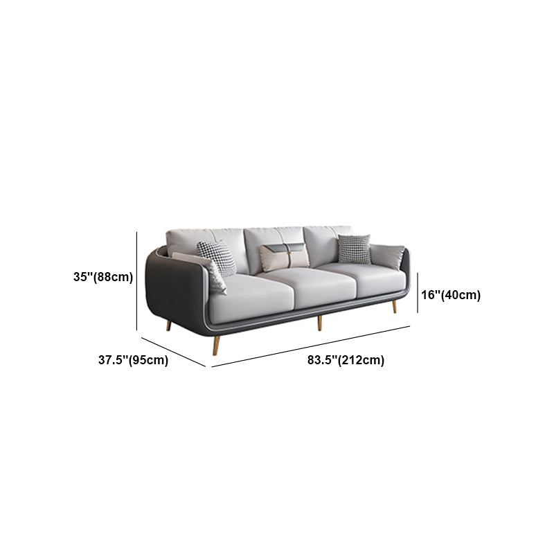 Contemporary Tuxedo Arm Standard Faux Leather Sofa Couch in Grey