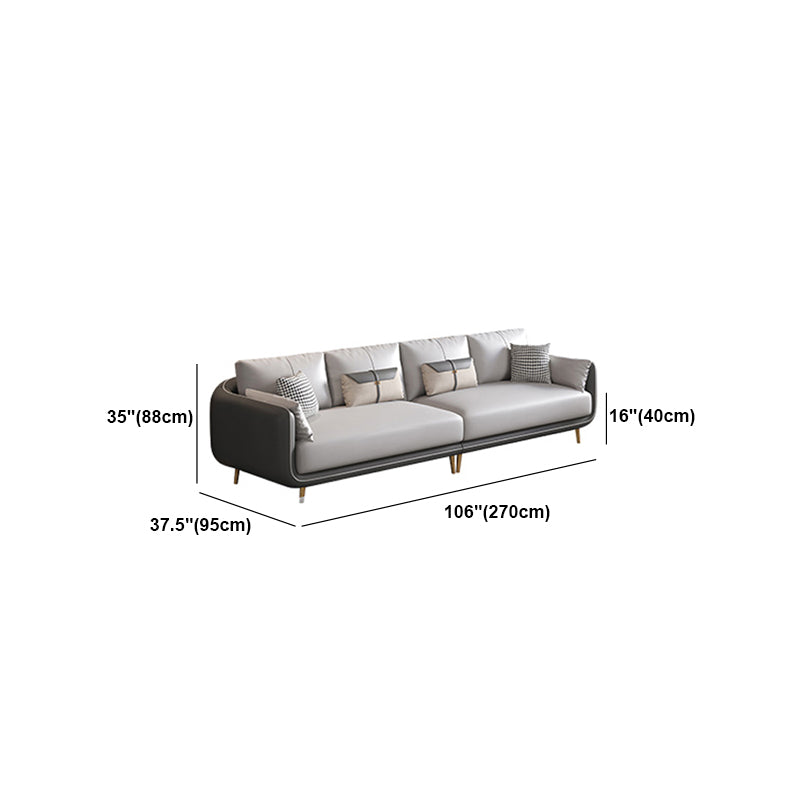 Contemporary Tuxedo Arm Standard Faux Leather Sofa Couch in Grey