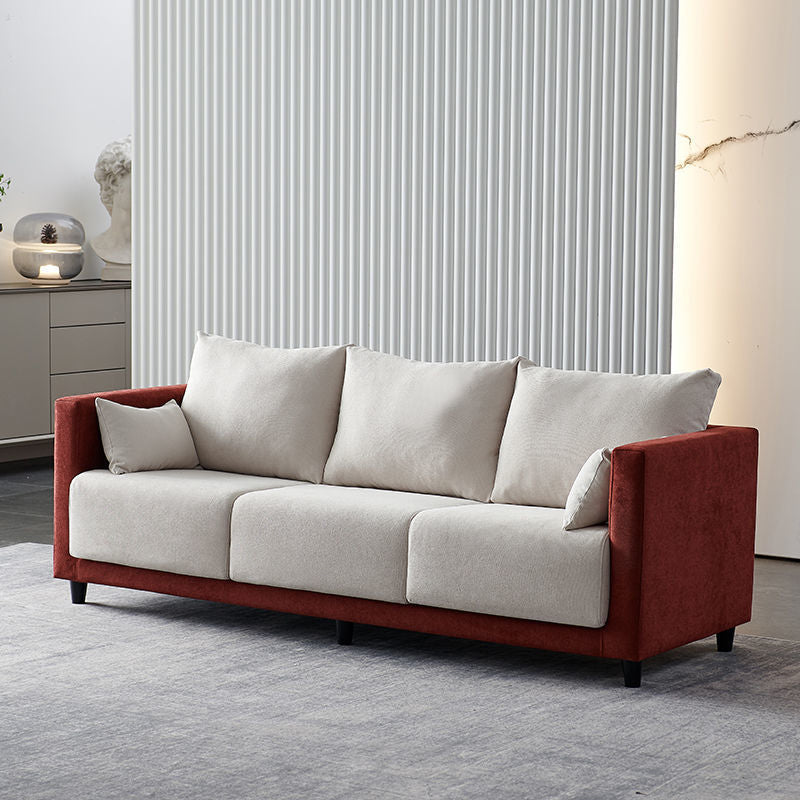 Contemporary Cushions Square Arm Cotton Stationary Sofa for Living Room