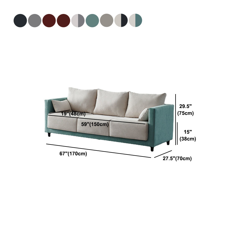 Contemporary Cushions Square Arm Cotton Stationary Sofa for Living Room